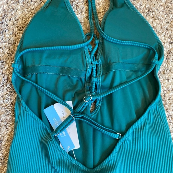 Cupshe Remind Me Solid Ribbed One Piece Swimsuit Green Large Lace Up Front - Picture 6 of 7